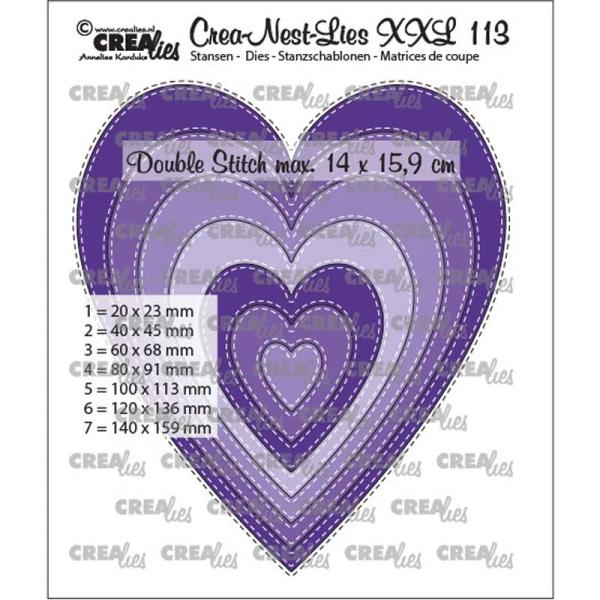 Crealies Crea-Nest-Lies XXL No. 113 Slim Hearts DOUBLE STICH LINES Baschtelhuette.ch